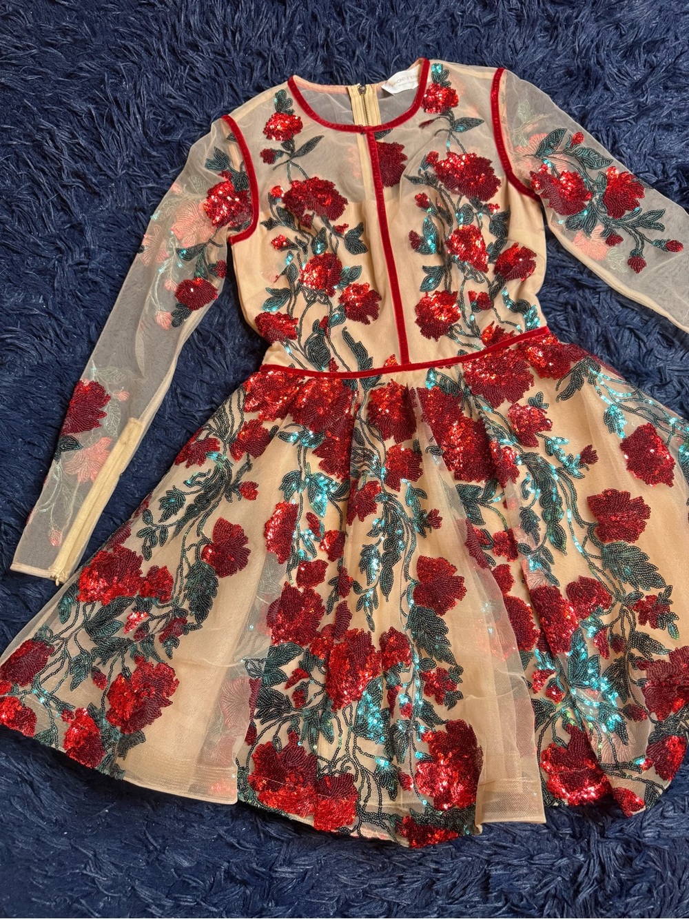 NWOT Bronx and Banco Rafaella Floral Sequin Long Sleeve Minidress. Size S - Picture 5 of 15